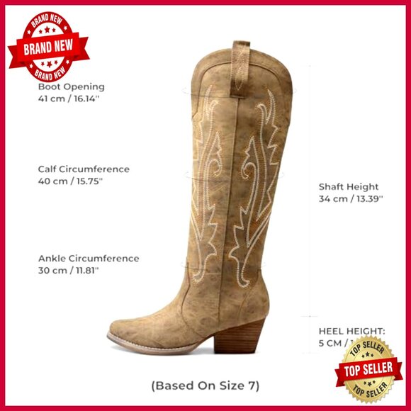 Embroidered Western Pull-On Knee-High Cowboy Boots Vintage Retro Chic - Picture 5 of 7